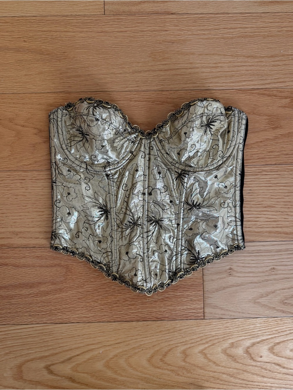 Vintage 80s Lily of France Gold Lamé Corset Bustier Top Whimsigoth Y2K XS